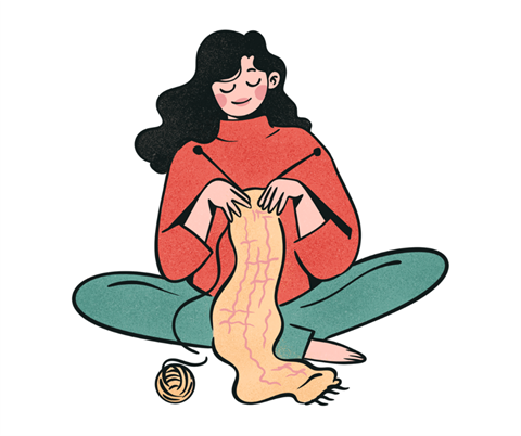 Knitting cartoon lady