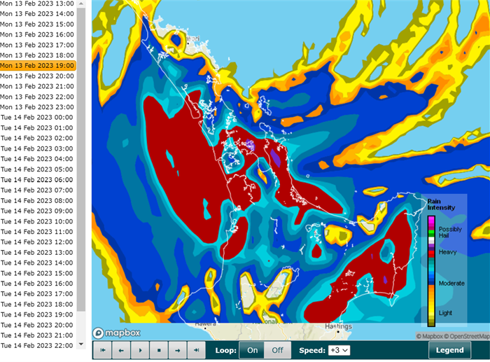 Weather rain map 2pm 13 Feb 2023.png