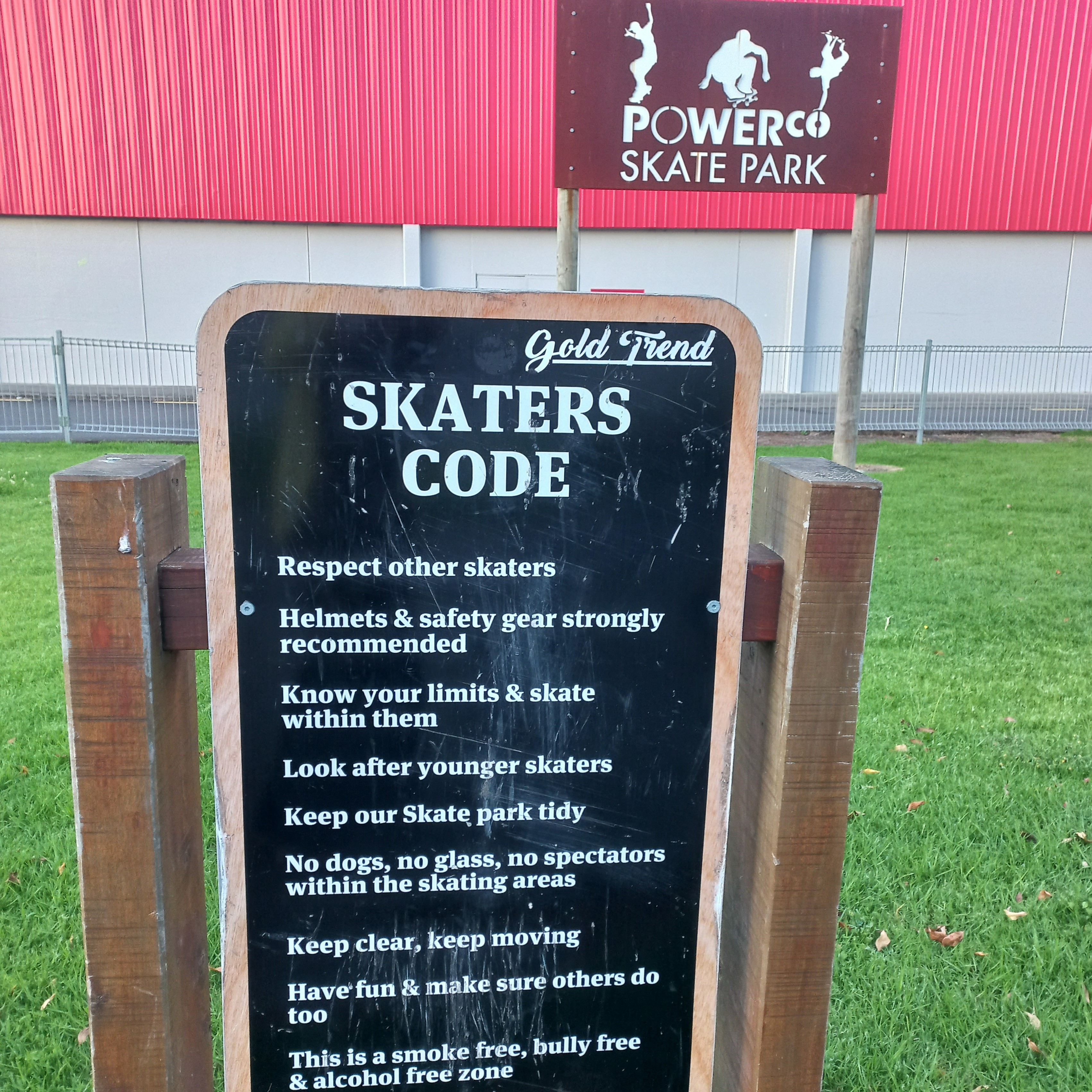 Thames Powerco Skate Park skaters code sign.jpg