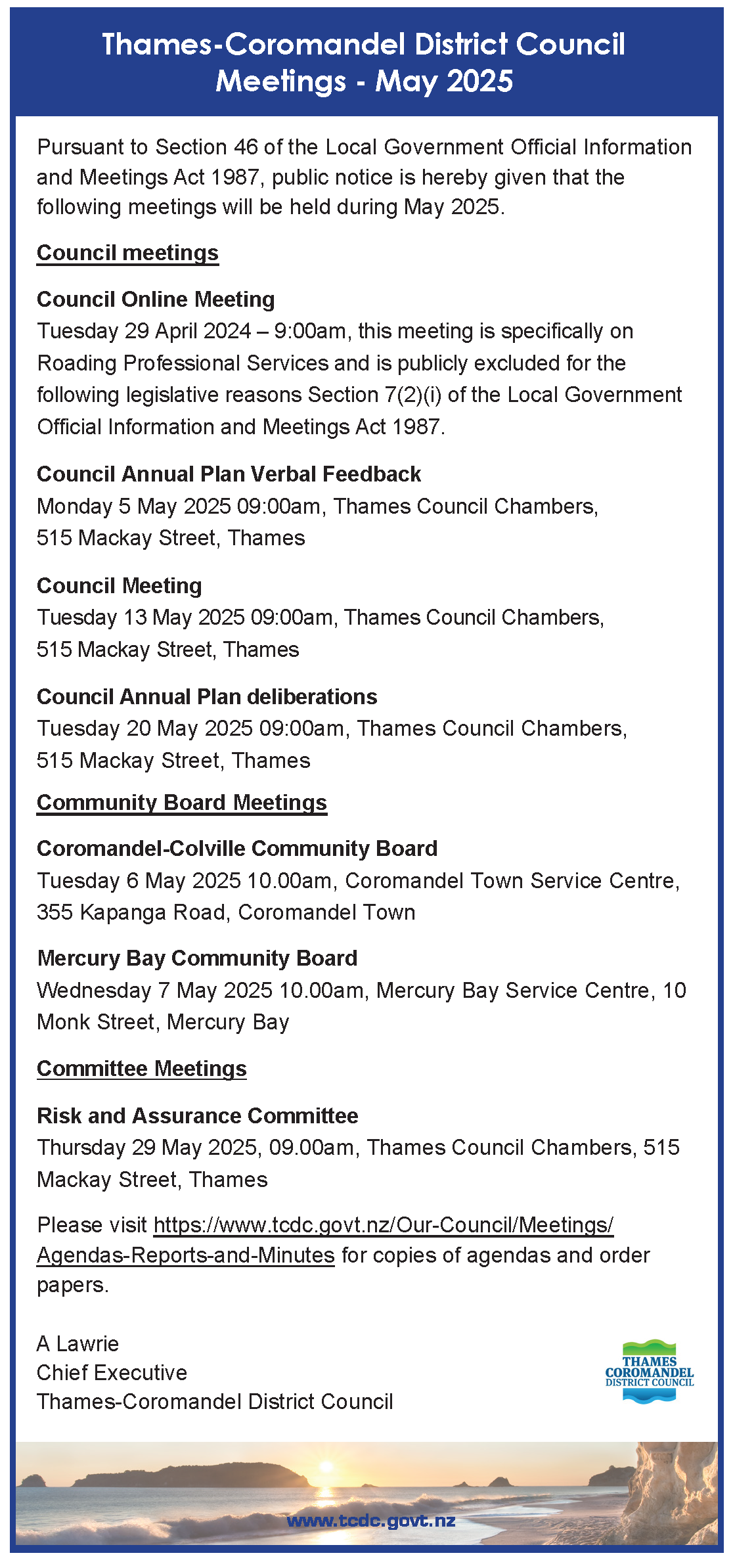 TCDC Monthly Schedule Public Notice