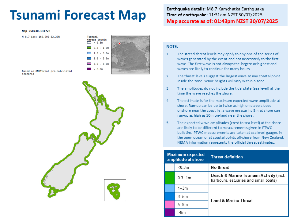 M8.7 Kamchatka Russia Earthquake - Tsunami Forecast Map - 30-07-2025 1243nzst (2).png